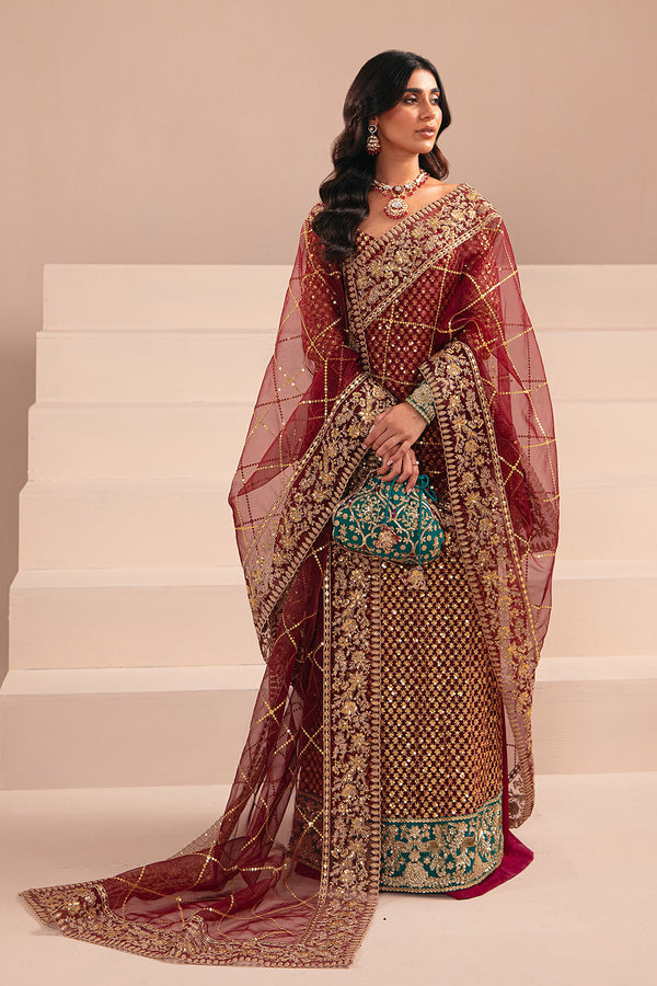 Maroon Gold Embroidered Pakistani Wedding Dress Long Kameez Sharara