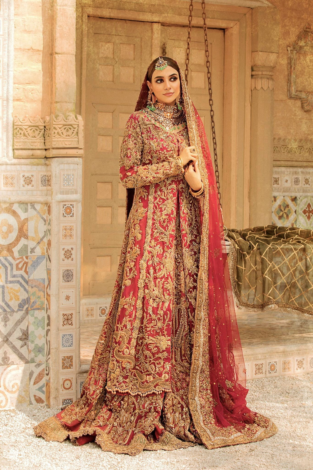 Luxury Maroon & Golden Pakistani Bridal Lehenga Set