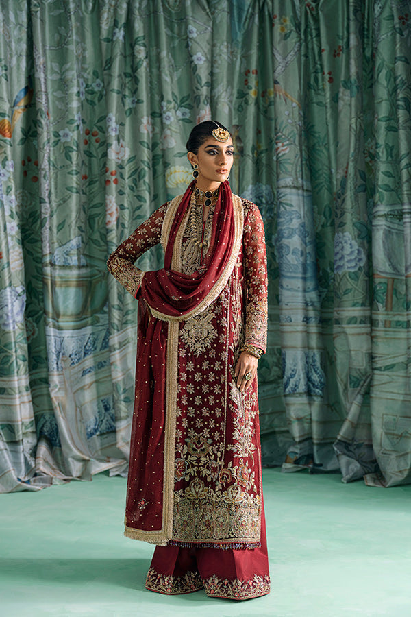 Maroon Kameez Trouser Dupatta Pakistani Wedding Dress