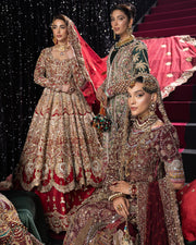 Maroon Long Kameez Lehenga Pakistani Bridal Dress