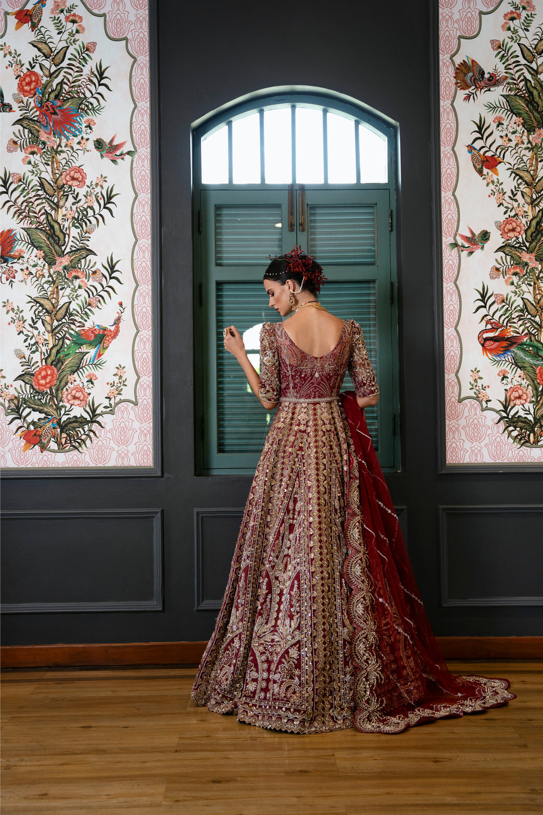 Maroon Pakistani Bridal Choli and Lehenga Dress