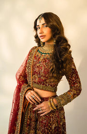 Maroon Pakistani Bridal Dress in Lehenga Choli Style Online