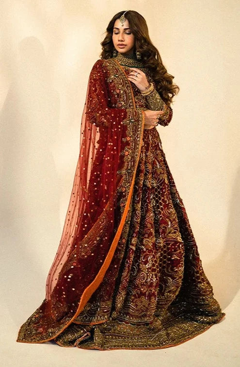 Maroon Pakistani Bridal Dress in Lehenga Choli Style