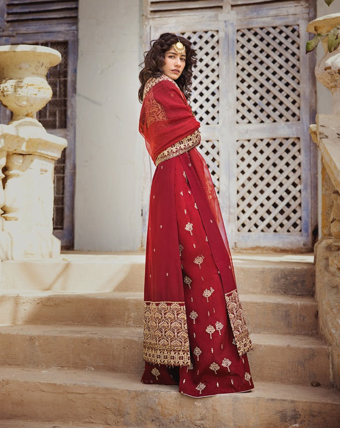 Maroon Raw Silk Salwar Kameez Pakistani Party Dress 2023