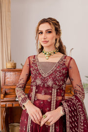 Maroon Red Embroidered Pakistani Wedding Dress Long Frock Lehenga 2023