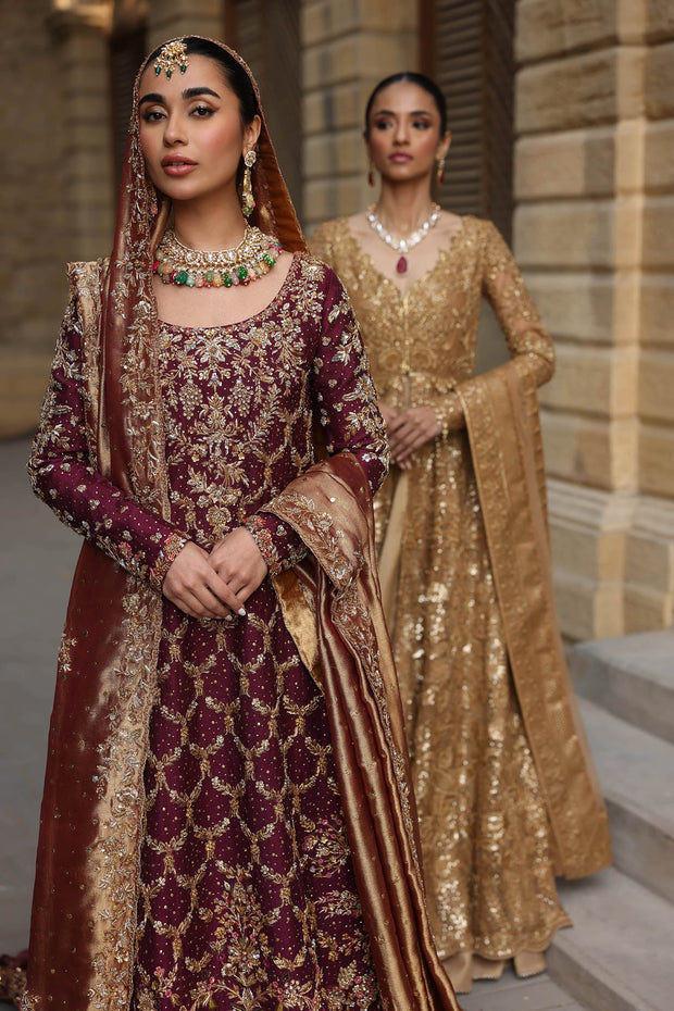 Maroon Red Long Kameez Lehenga Pakistani Bridal Dress 2023