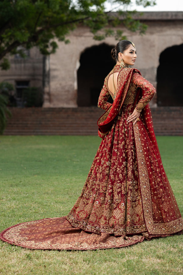 Stunning Maroon Pishwas & Lehenga Pakistani Bridal Dress
