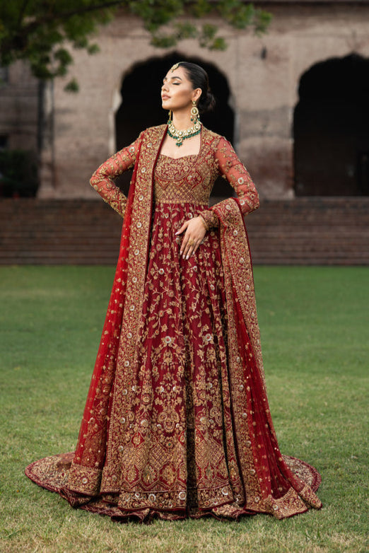 Stunning Maroon Pishwas & Lehenga Pakistani Bridal Dress