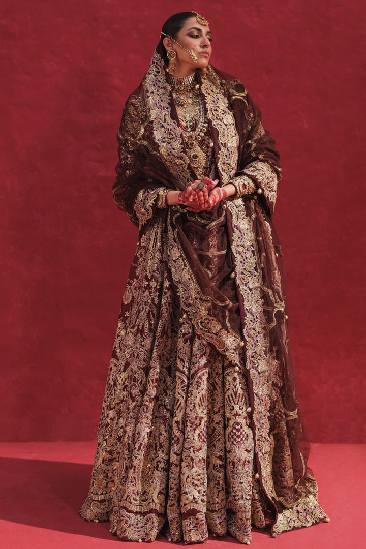 Maroon Zinc Lehenga Shirt for Pakistani Bridal