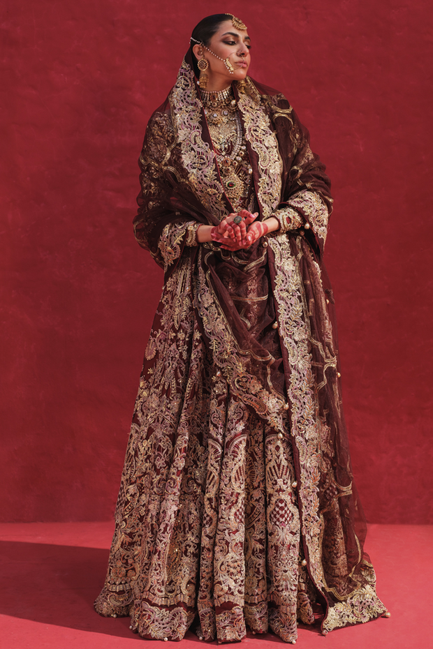 Maroon Zinc Lehenga Shirt for Pakistani Bridal