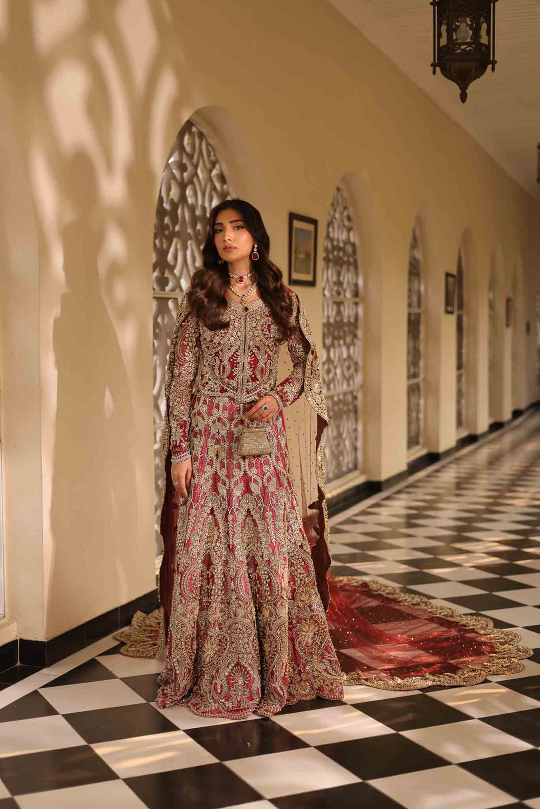 Maroon Pakistani Bridal Choli Dupatta Lehenga Dress Online