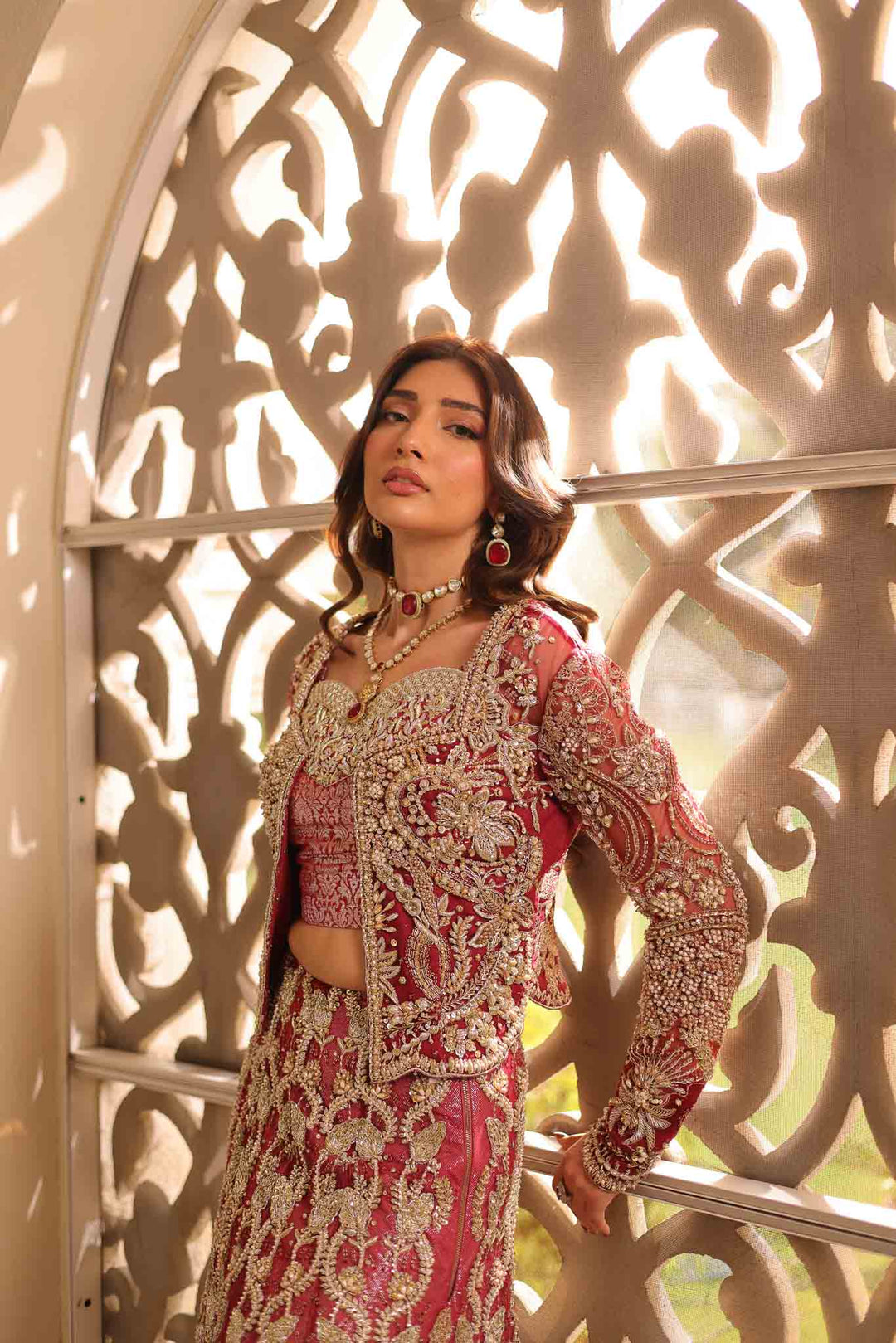 Exquisite Maroon Pakistani Bridal Lehenga Choli & Dupatta
