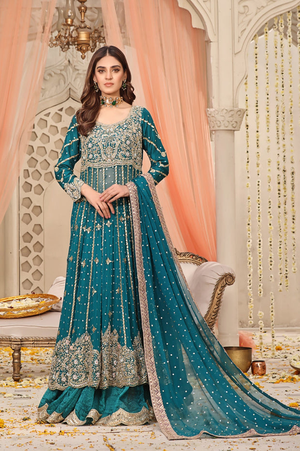 Mehndi Dress in Chiffon Kalidaar and Silk Lehenga Style Online