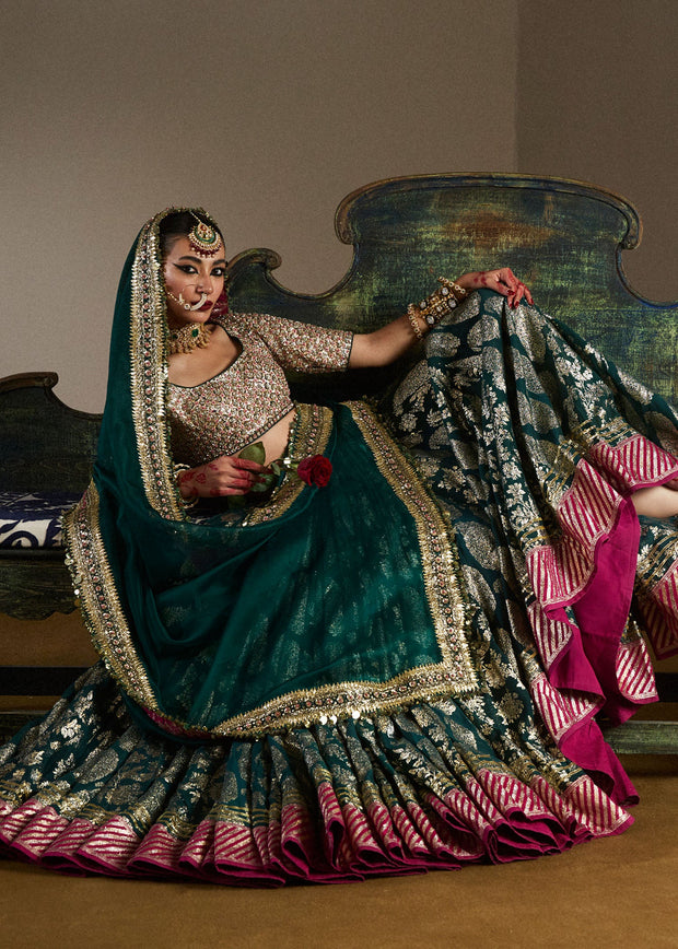 Mehndi Dress in Green Lehenga and Choli Style