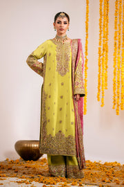 Yellow Mehndi Dress in Kameez Trouser Dupatta Style