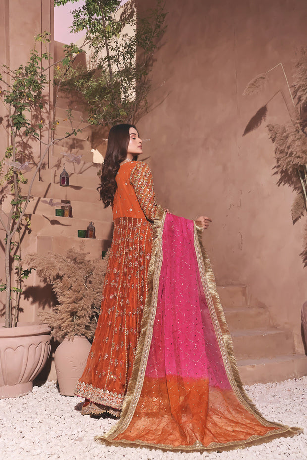 Mehndi Dress in Open Gown and Lehenga Style