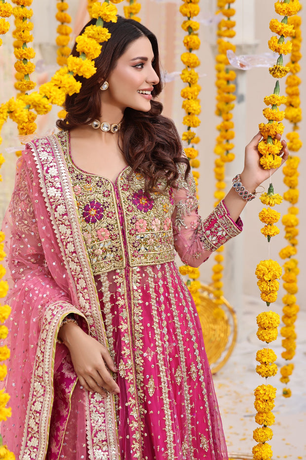Mehndi Dress in Open Pishwas Frock and Lehenga Style Online