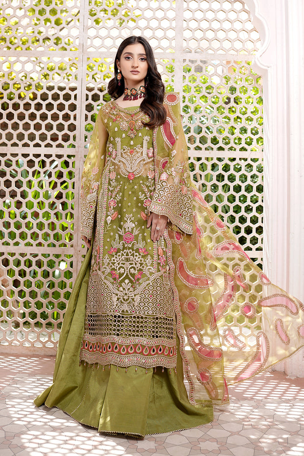 Mehndi Green Embroidered Pakistani Wedding Dress Kmaeez Gharara