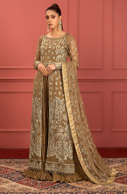 Mendi Brown Heavily Embellished Pakistani Long Shirt Party Wear