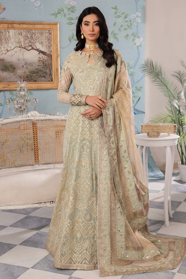 Mint Green Shade Gold Embellished Pakistani Wedding Dress Pishwas 2024