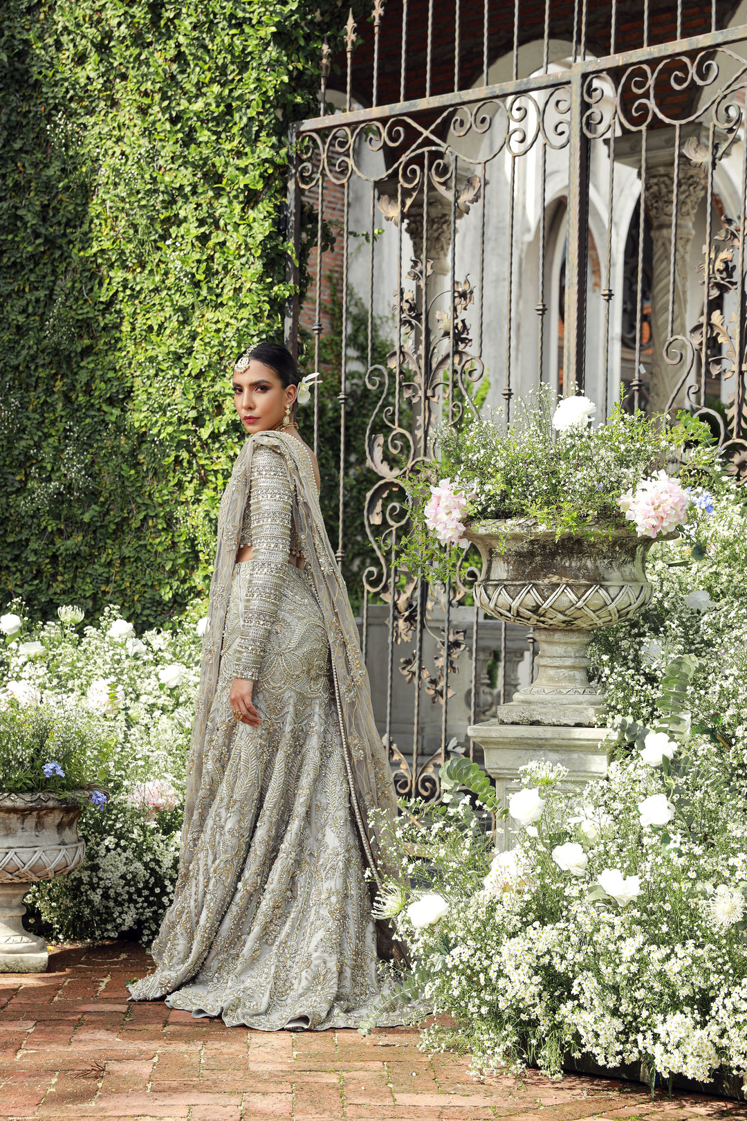Elegant Pakistani Bridal Dress in Gainsboro Shade