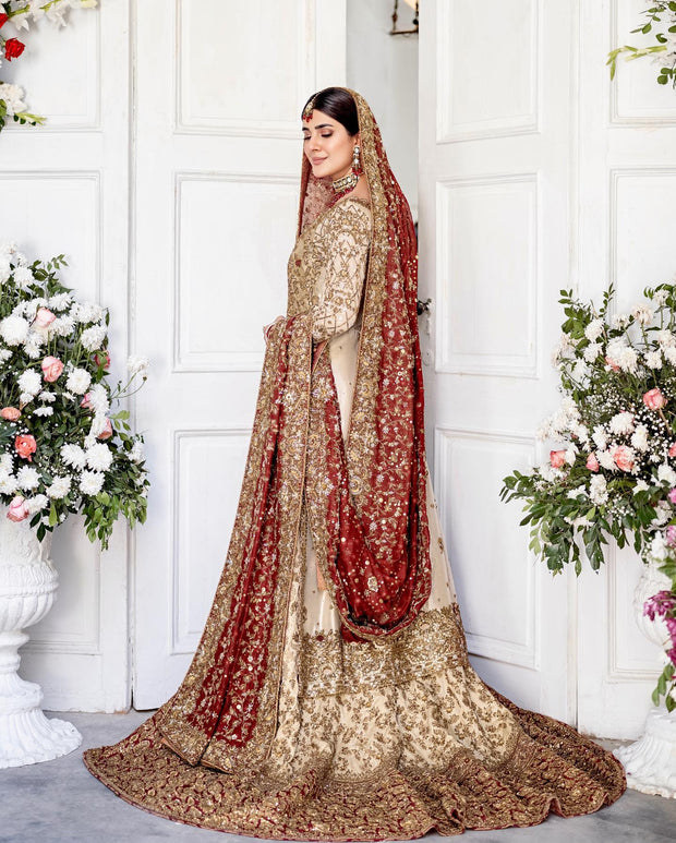 Mughlai Gold Red Kameez Gharara Pakistani Bridal Dress