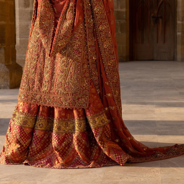 Mughlai Orange Lehenga Kameez Pakistani Bridal Dress