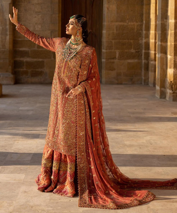 Mughlai Orange Lehenga Kameez Pakistani Bridal Dresses 2023