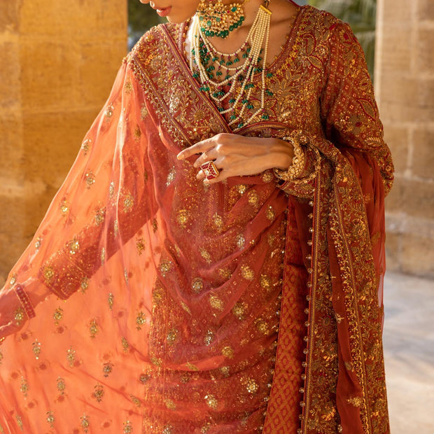 Mughlai Orange Lehenga Kameez Pakistani