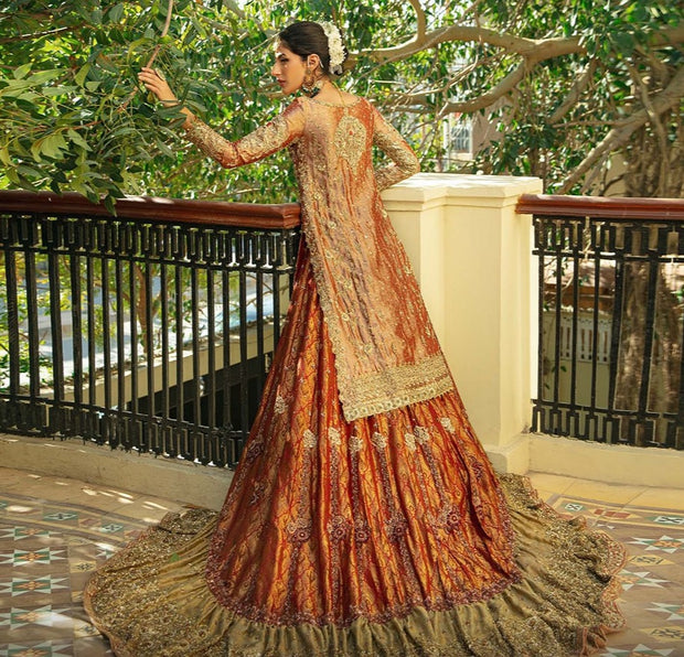 Mughlai Peach Pink Kameez Gharara Pakistani Bridal Dress