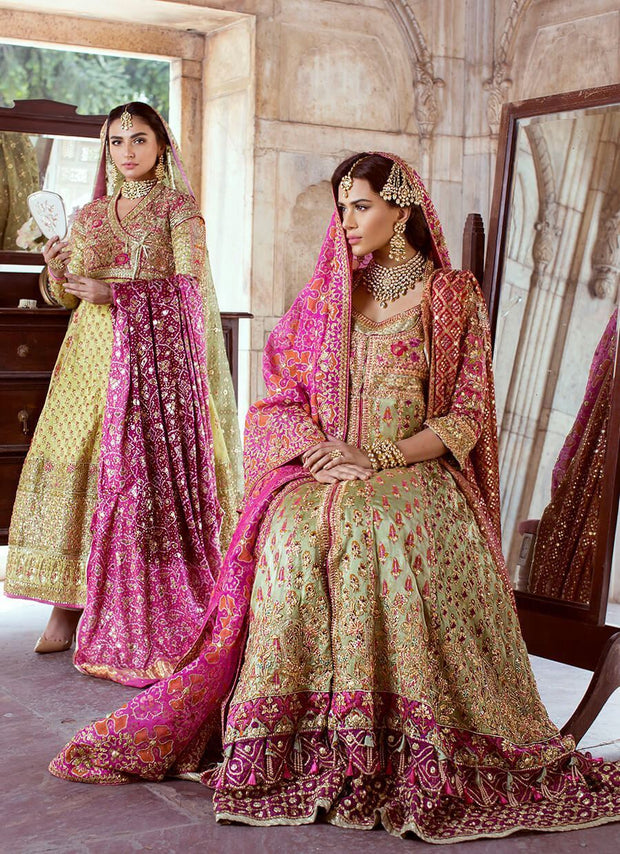 Multi Embroidered Huge Flare Pishwas Pakistani Wedding Dress For Wear