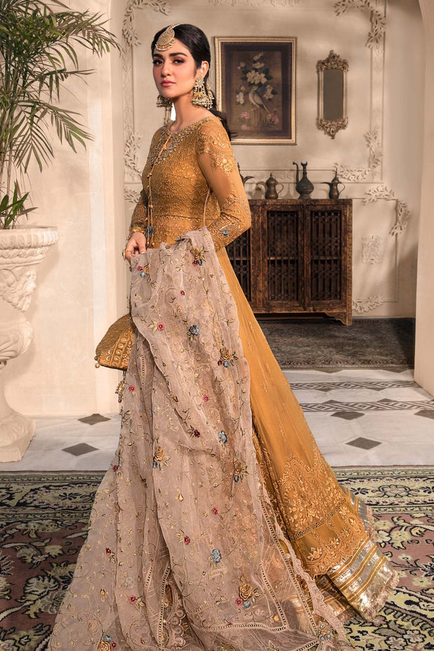 Mustard Chiffon Frock Pakistani Wedding Dress 2023