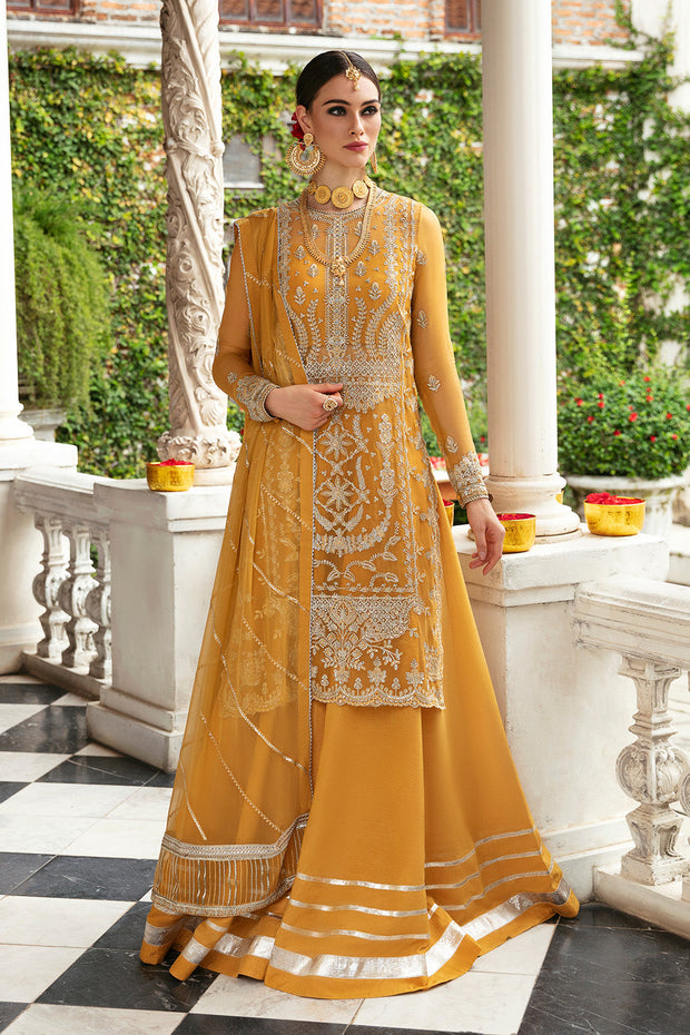 Mustard Heavily Embellished Pakistani Wedding Dress Kameez Sharara