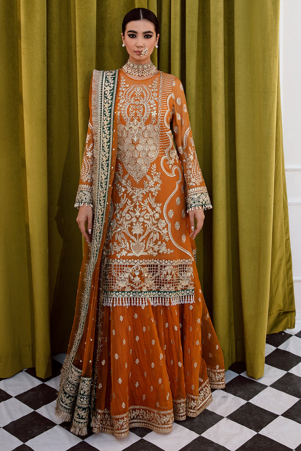 Mustard Heavily Embellished Pakistani Wedding Wear Kameez Sharara