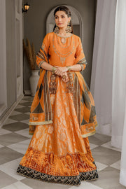 Mustard Orange Embroidered Pakistani Long Pishwa Dupatta Party Dress