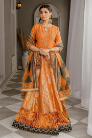 Mustard Orange Embroidered Pakistani Long Pishwa Dupatta Party Dress
