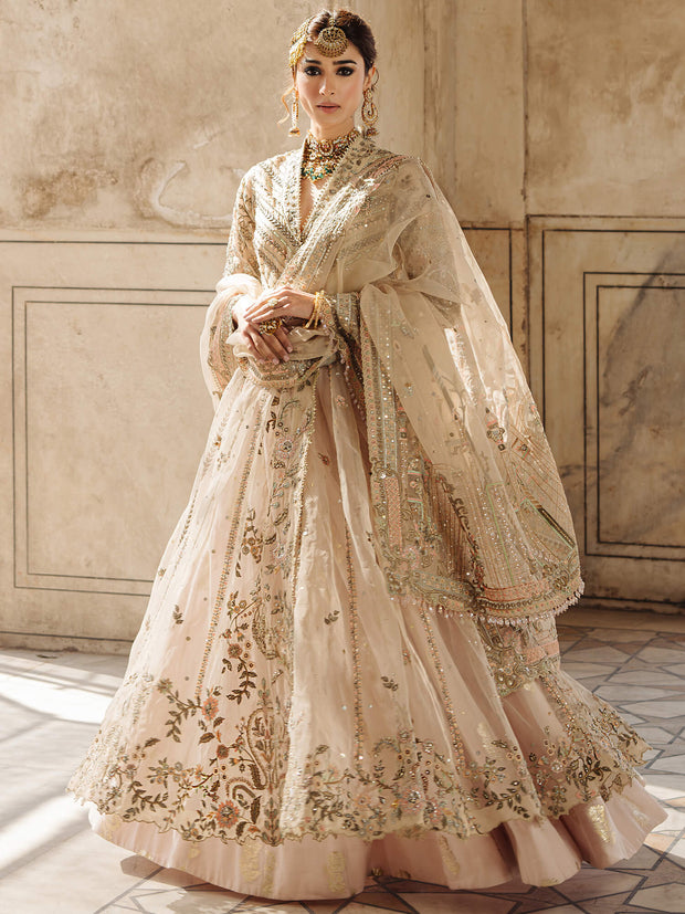 Pakistani Bridal Dress in Vanilla Organza with Lehenga