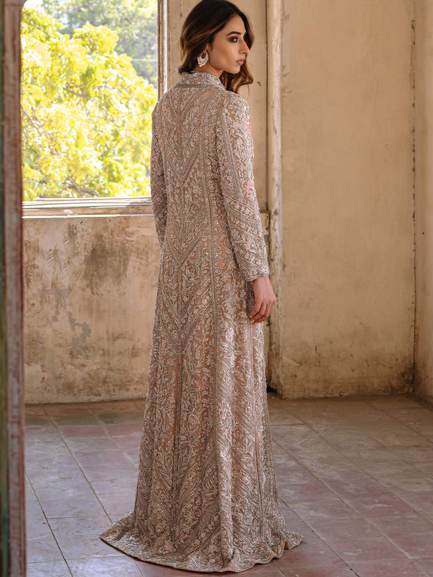 Pakistani Wedding Dress with Chai Pink Organza & Satin Silk