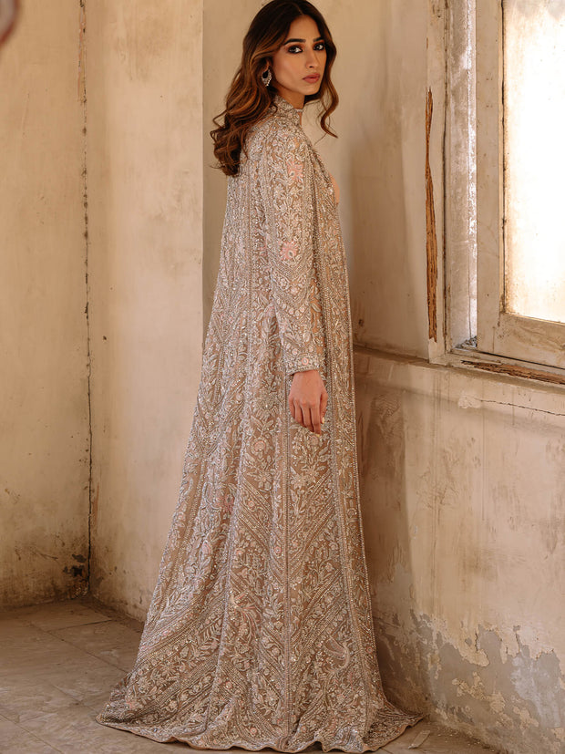 Pakistani Wedding Dress with Chai Pink Organza & Satin Silk
