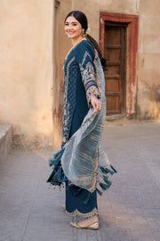 Navy Blue Embroidered Pakistani Kameez with Organza Dupatta