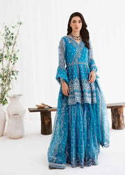 Navy Blue Embroidered Pakistani Wedding Dress Kameez Gharara