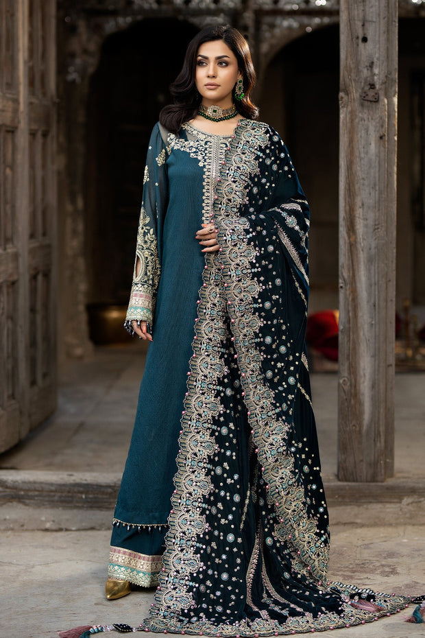 Navy Blue Embroidered Pakistani Wedding Dress Kameez Trousers Shawl