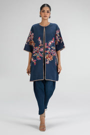 Navy Blue Front Open Jacket Luxury Pret Pakistani Salwar Kameez