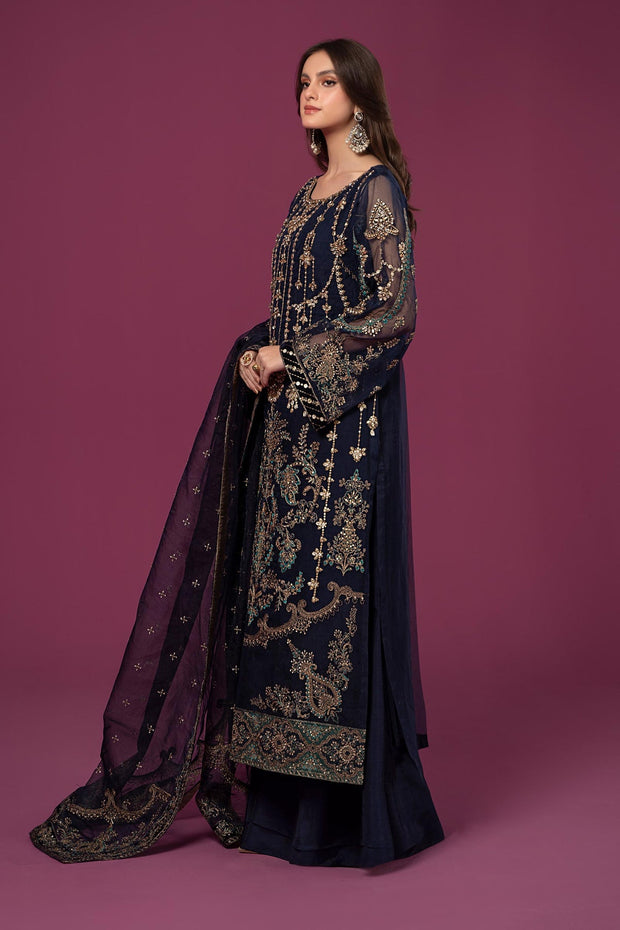 Navy Blue Maria B Pakistani Salwar Kameez Organza Party Wear