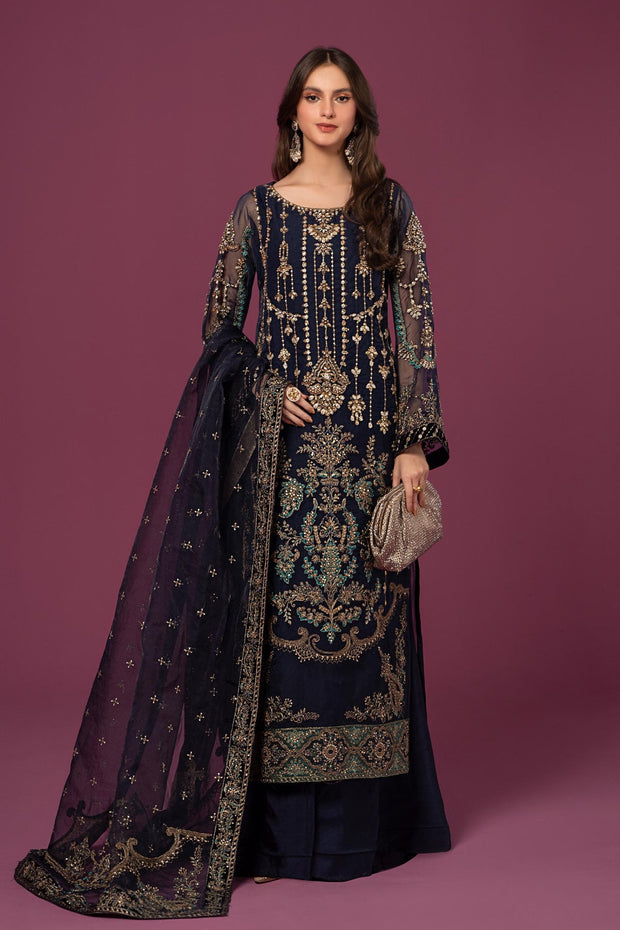 navy blue party dress pakistani Navy Blue Maria B Pakistani Salwar Kameez Party Dress in Organza Fabric SMALL