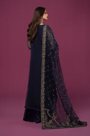 Navy Blue Maria B Pakistani Salwar Kameez Party Dress in Organza