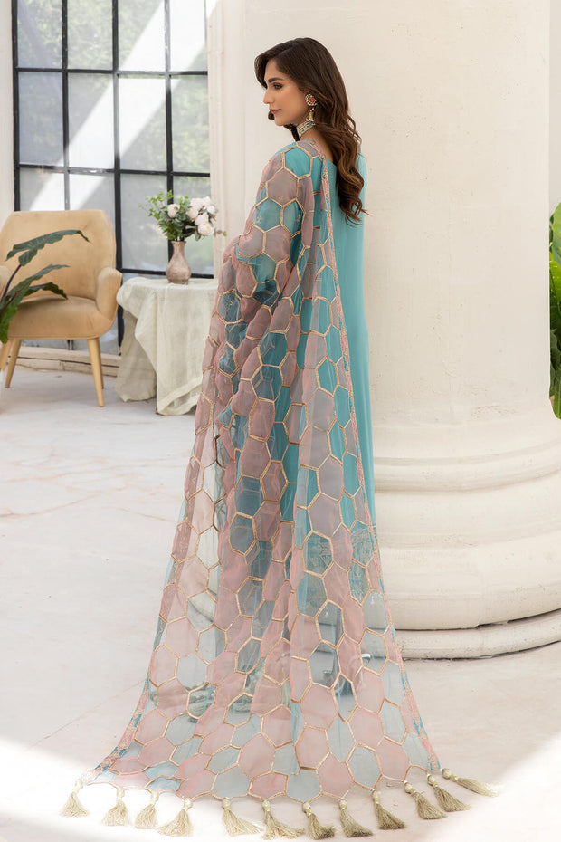 New Aqua Blue Elegantly Embellished Pakistani Salwar Kameez Party Dress 2023
