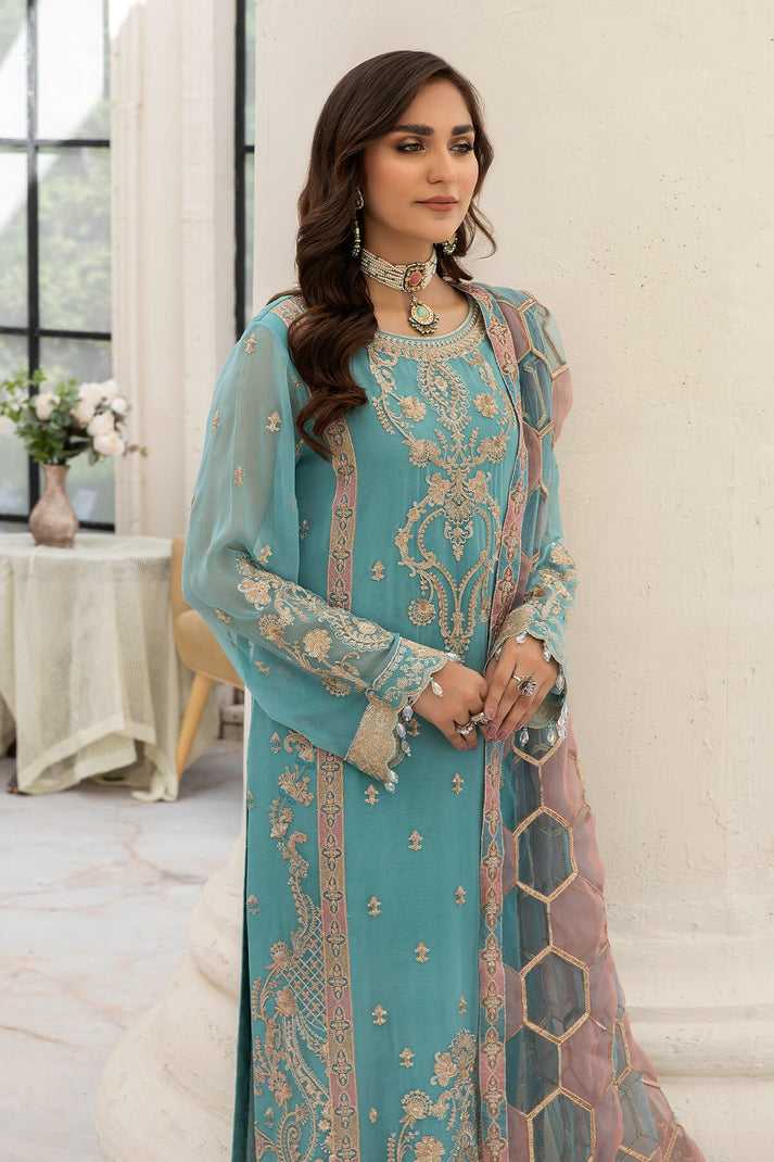 Aqua Blue Elegant Pakistani Salwar Kameez Party Dress Nameera by Farooq Aqua Blue Elegant Pakistani Salwar Kameez Party Dress Nameera by Farooq