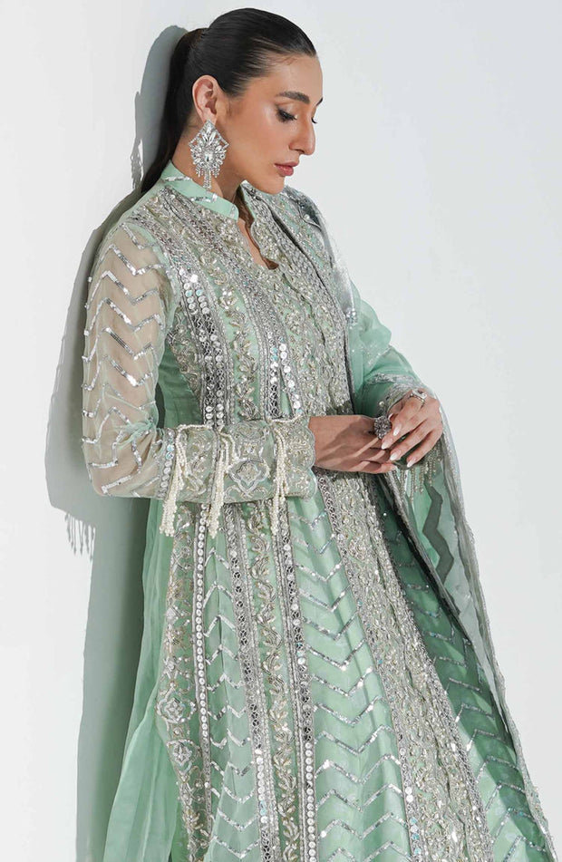 New Aqua Blue Heavily Embellished Pakistani Pishwas Lehenga Wedding Wear 2023