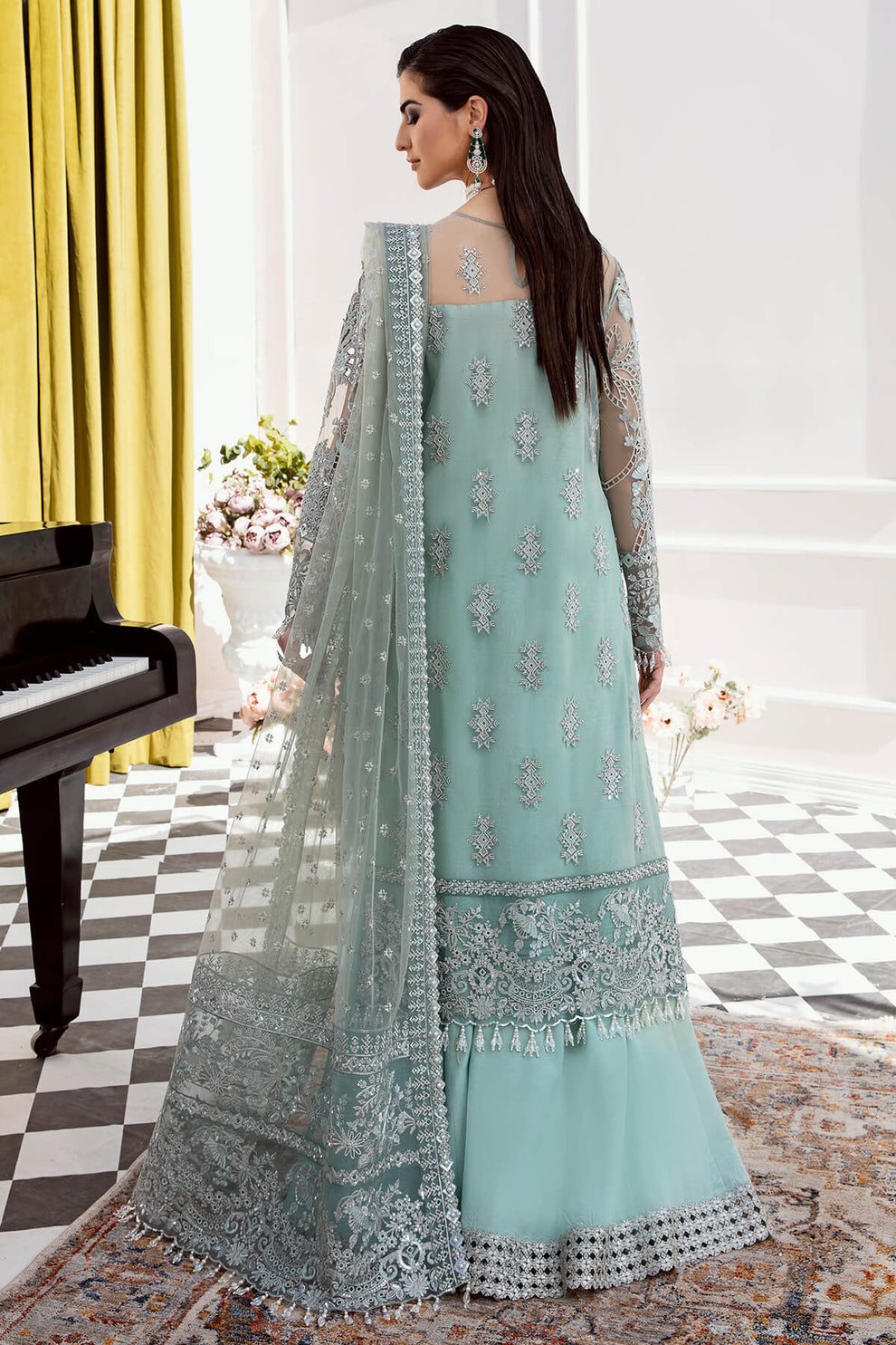Luxury Aqua Blue Pakistani Wedding Dress Kameez Sharara LARGE Luxury Aqua Blue Pakistani Wedding Dress Kameez Sharara LARGE